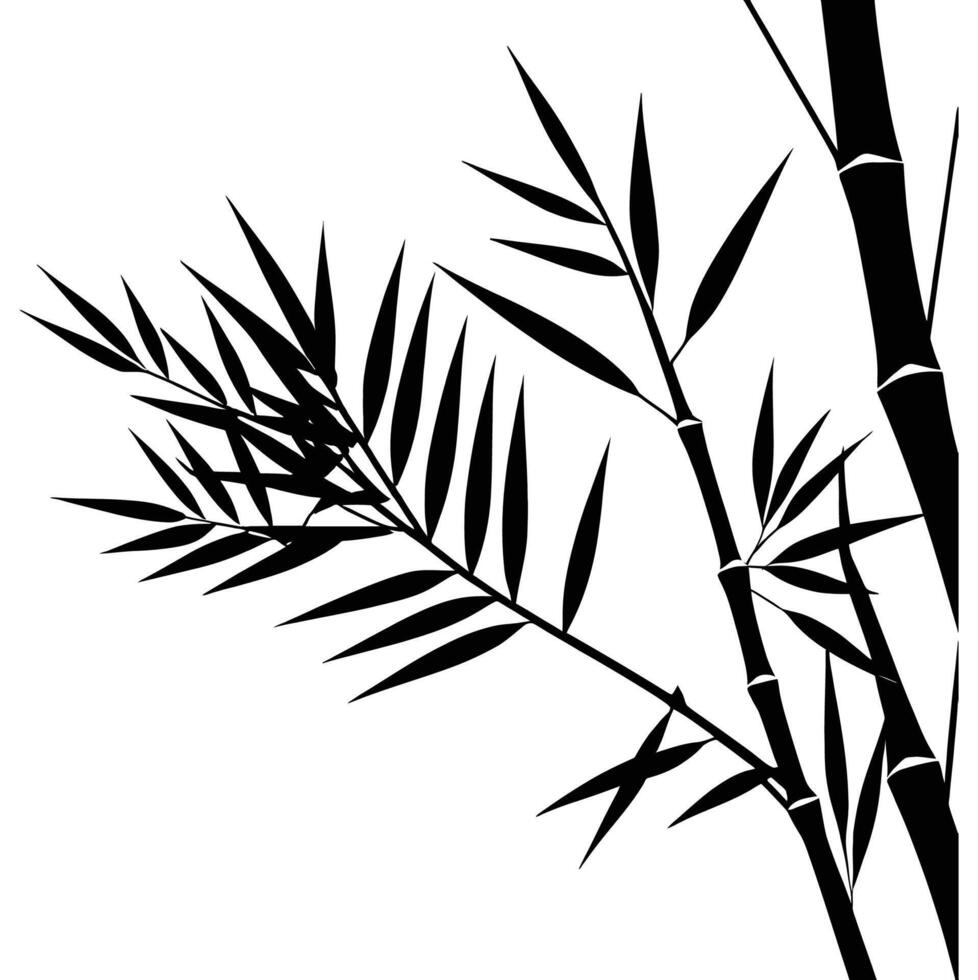 Bamboo Leaf Cluster Silhouette in Minimal Style on White Background vector