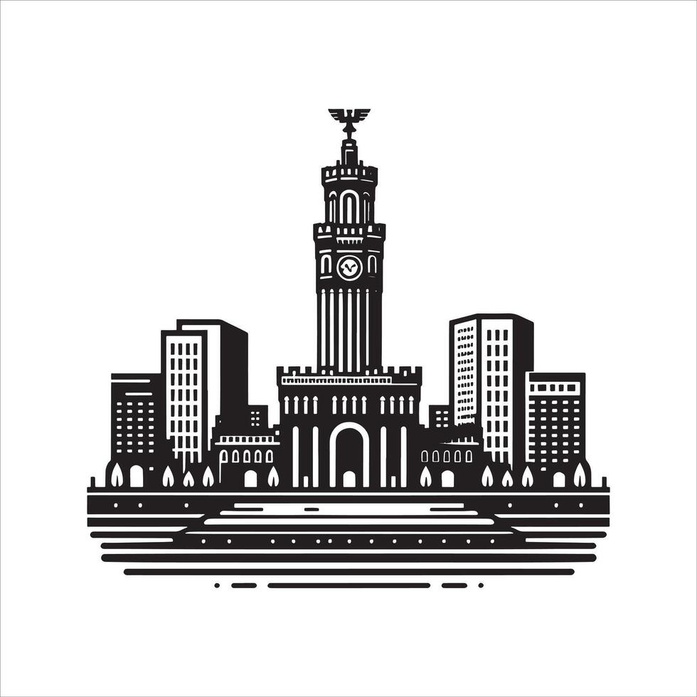 Landmark Silhouette with Detailed Outline on White Background vector