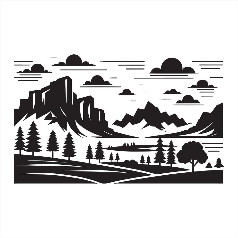 Set of Hills Landscape Silhouette with Hills on White Background vector