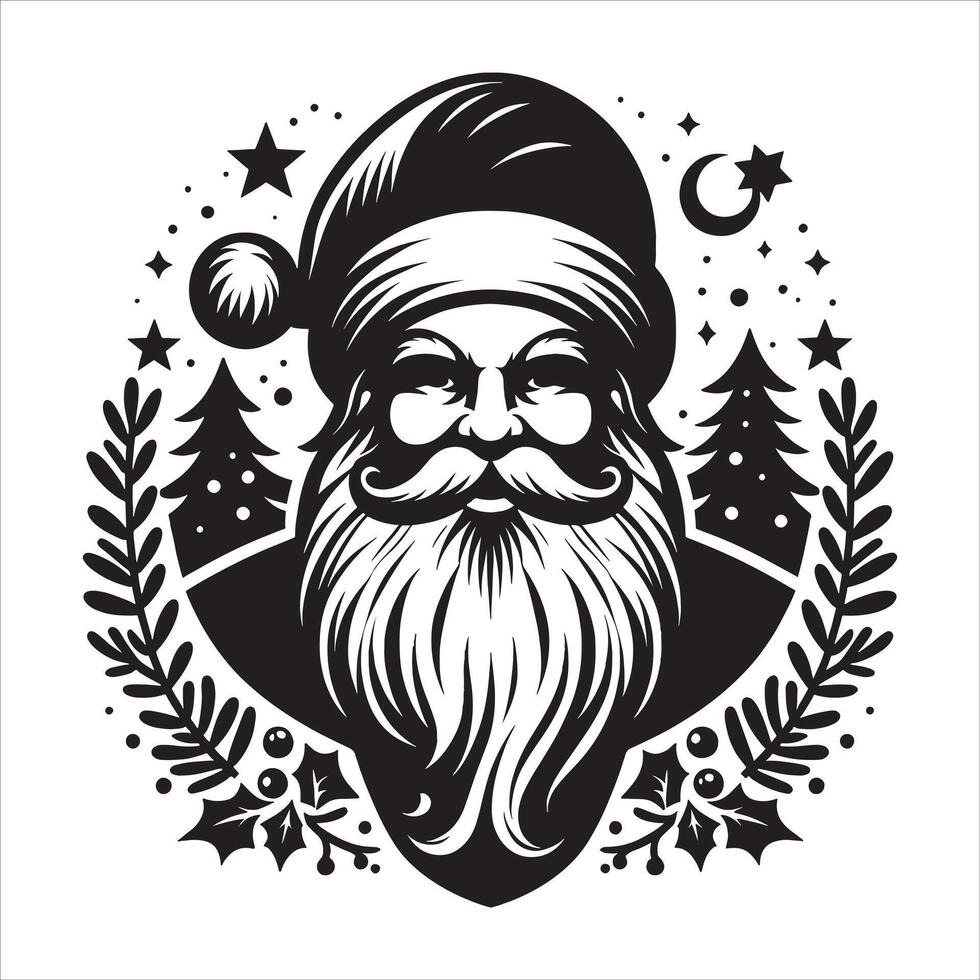 Detailed Santa Silhouette with Hat and Bag on White Background vector
