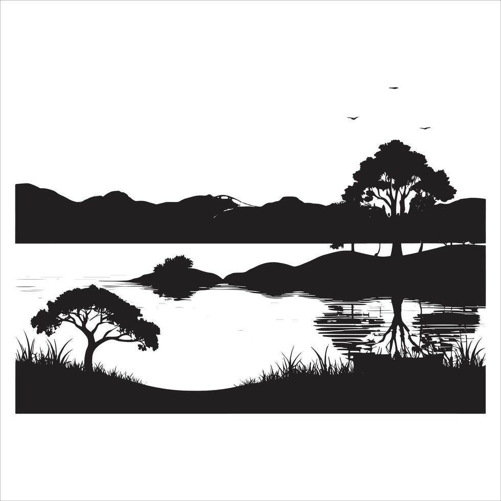 Nature Landscape Silhouette in Profile on White Background vector