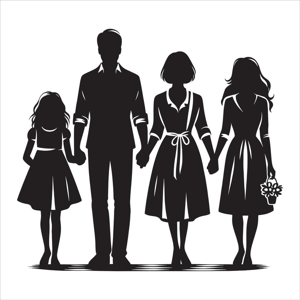 Family Silhouette with Child Between Parents on White Background vector