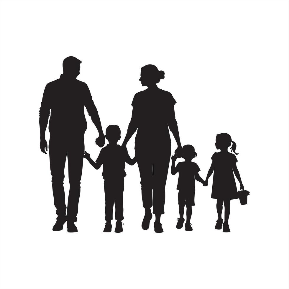 Closeup Family Silhouette Smiling on White Background vector