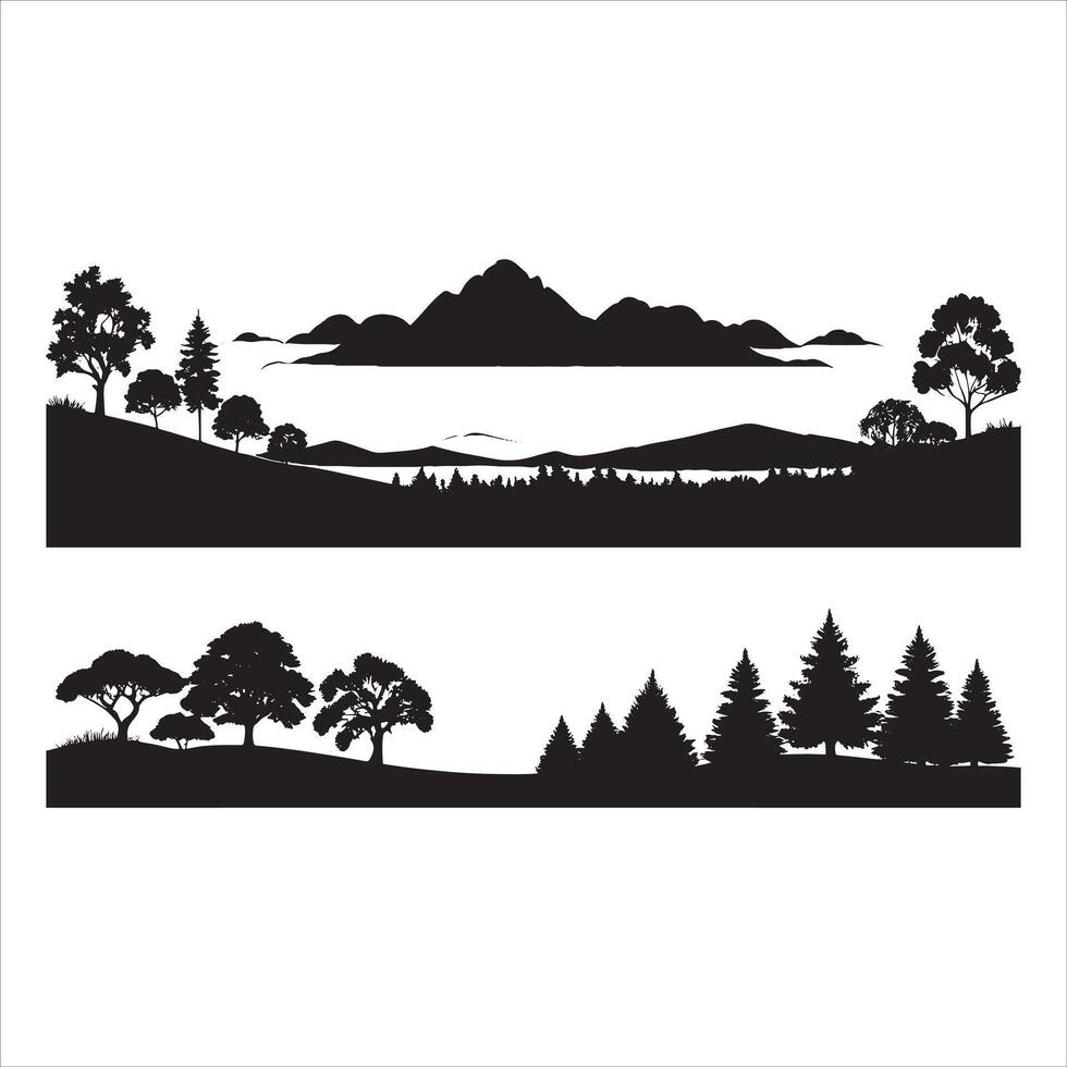 Mountains Landscape Silhouette with Hills on White Background vector