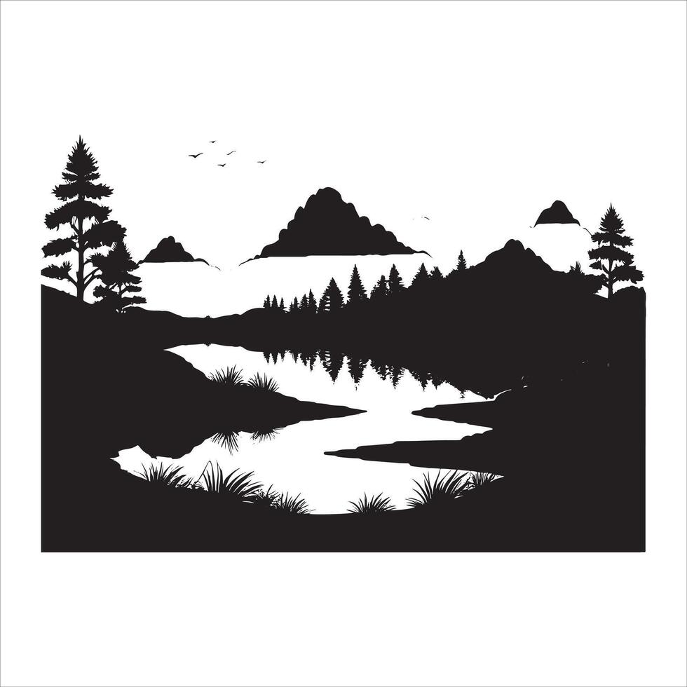 Iconic Landscape Silhouette with Horizon on White Background vector