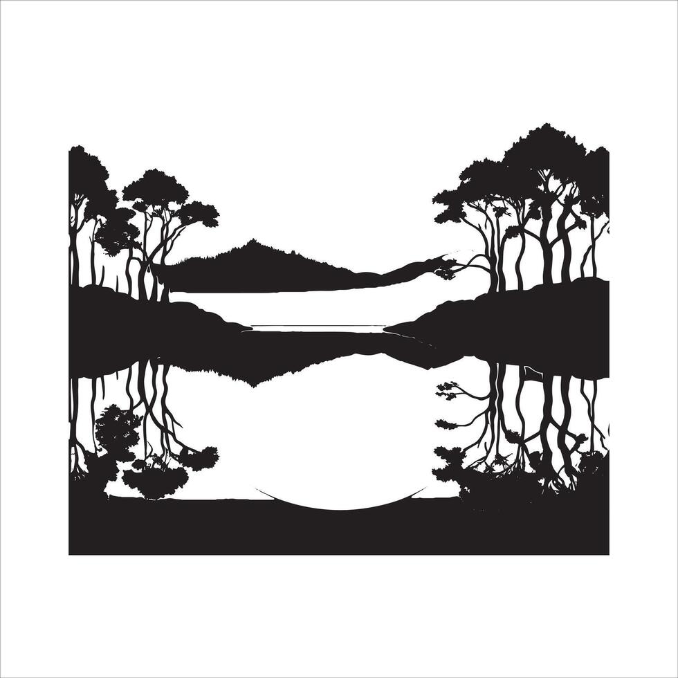 Set of Landscape Silhouette with Hills on White Background vector