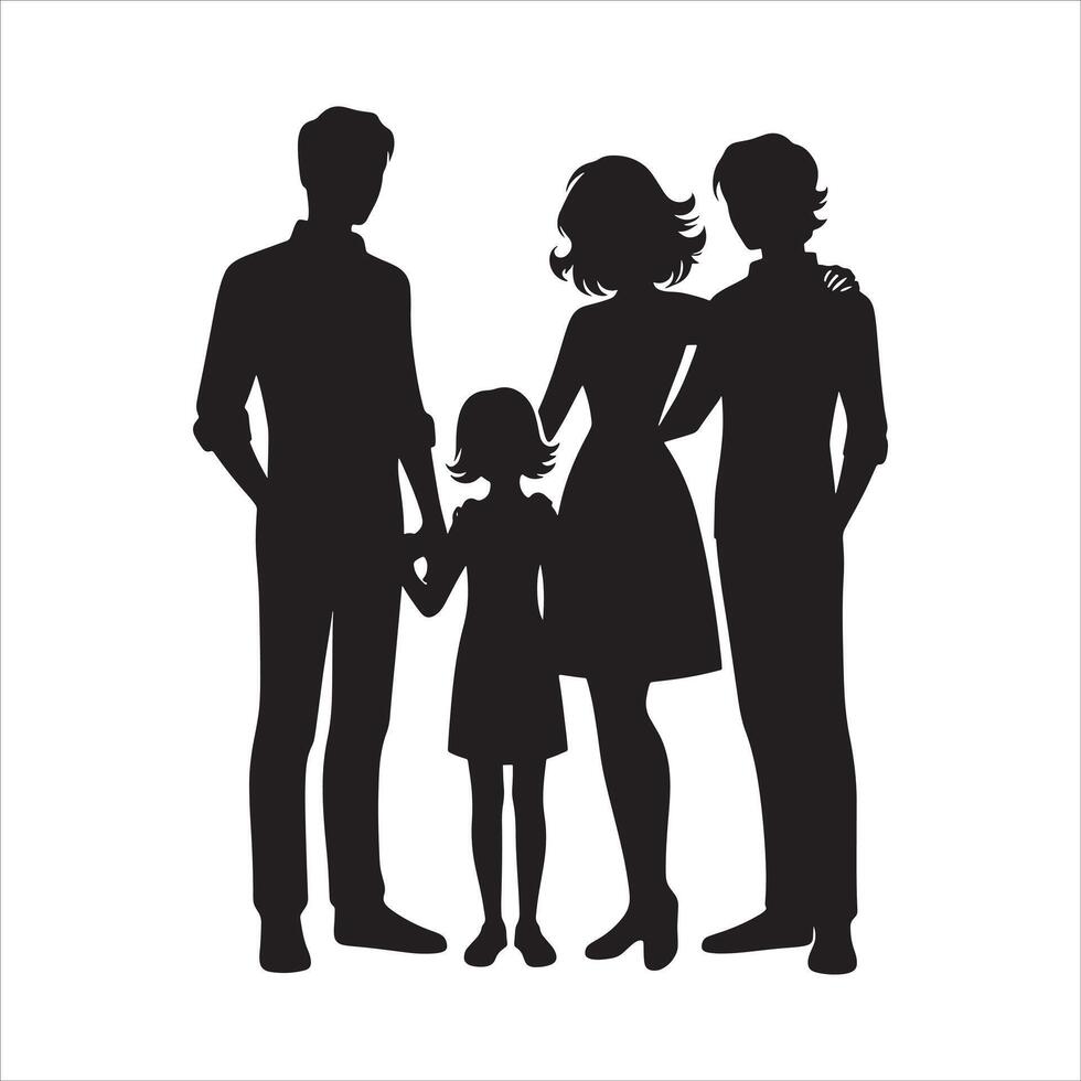 Family Silhouette with Parents and Kids in Profile on White Background vector