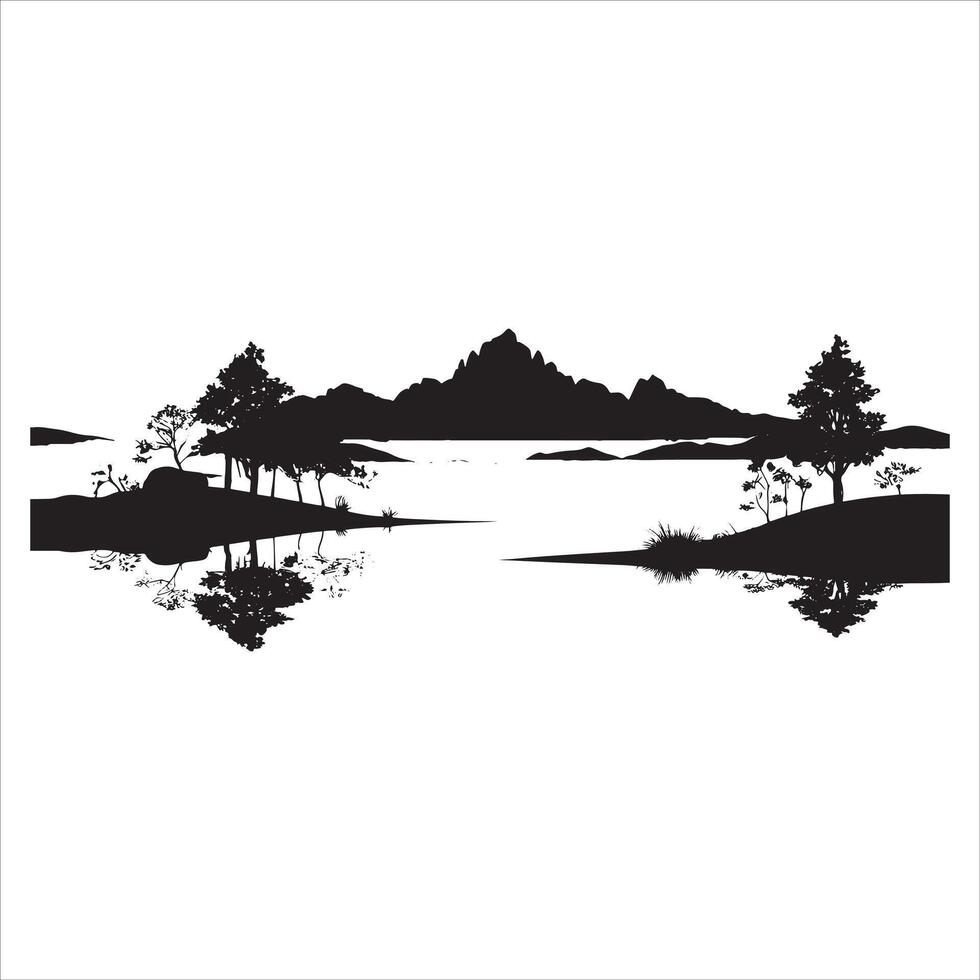 Bold Landscape Silhouette with Valley View on White Background vector