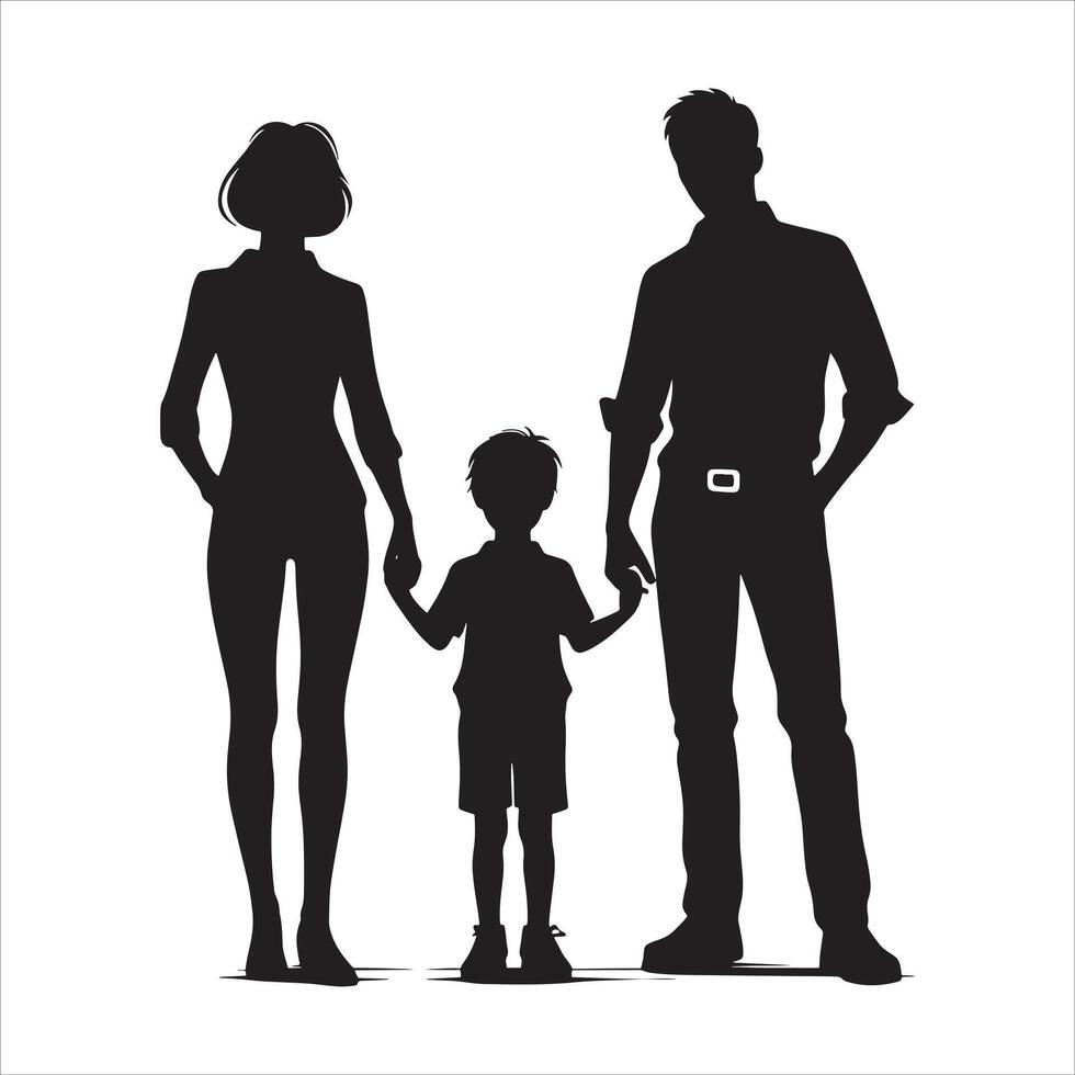 Classic Family Silhouette Smiling on White Background vector