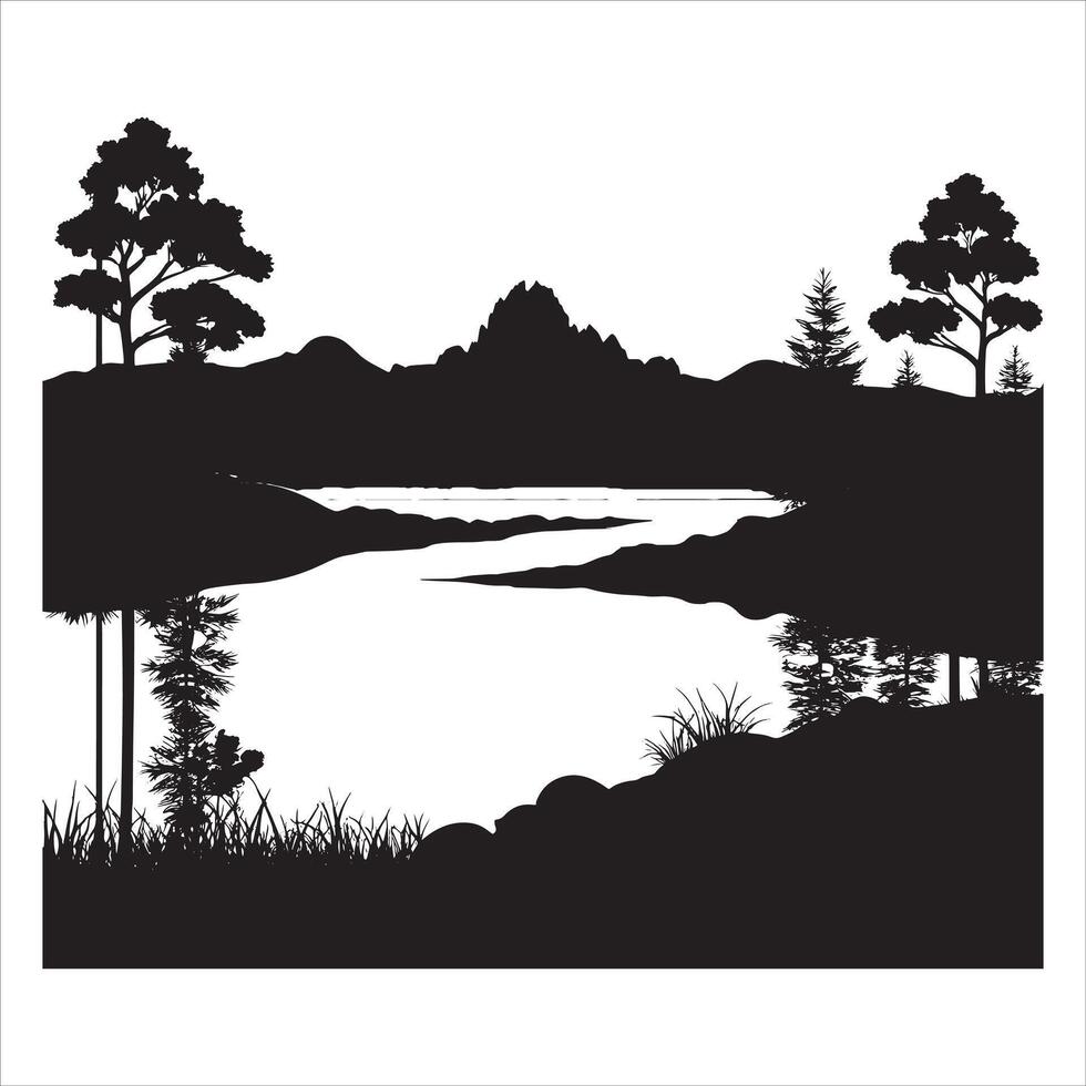 Green Landscape Silhouette with Hills on White Background vector