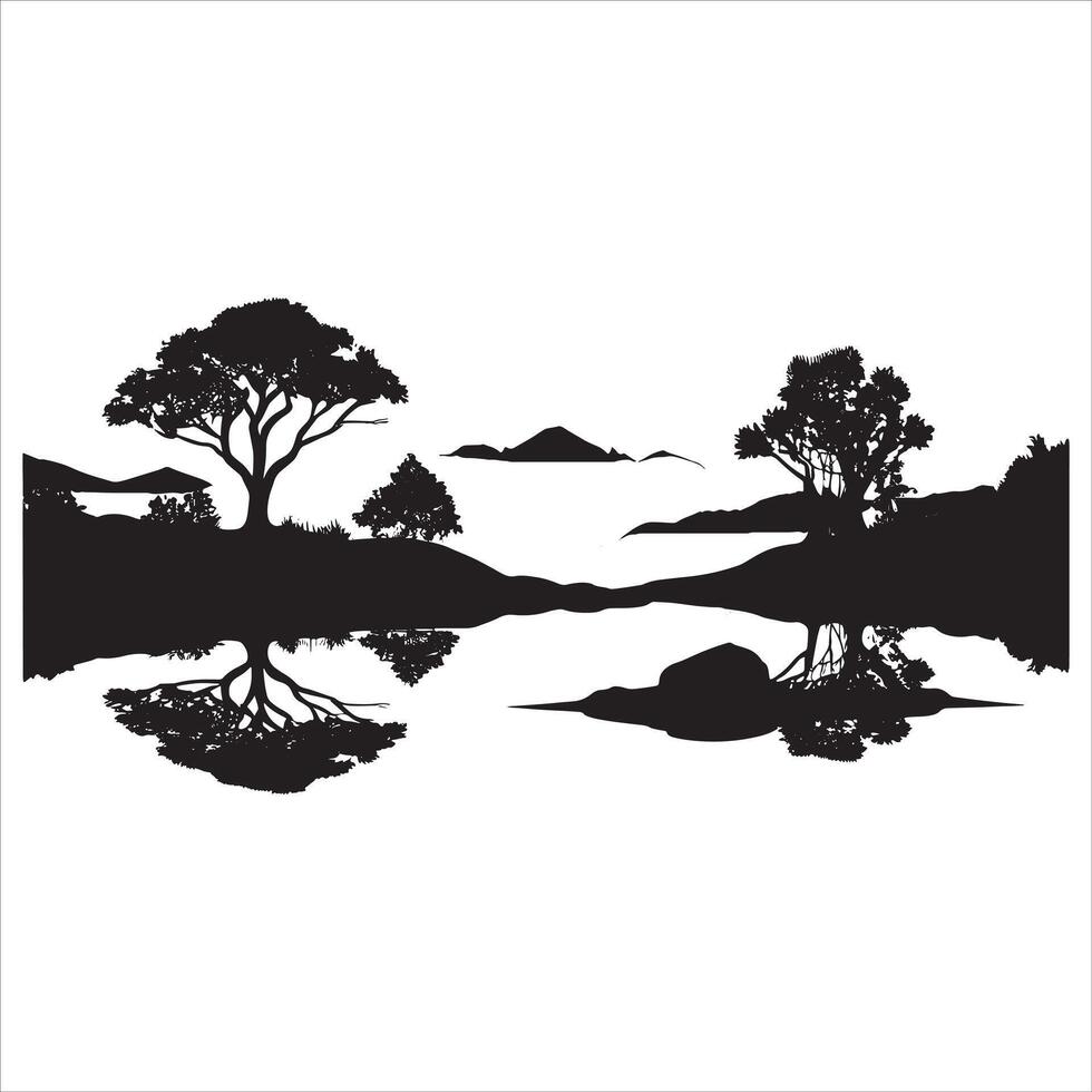 With Tree Landscape Silhouette with Hills on White Background vector