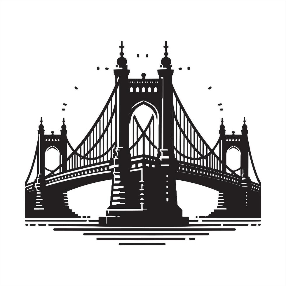 Bold Bridge Silhouette with Detailed Arches on White Background vector