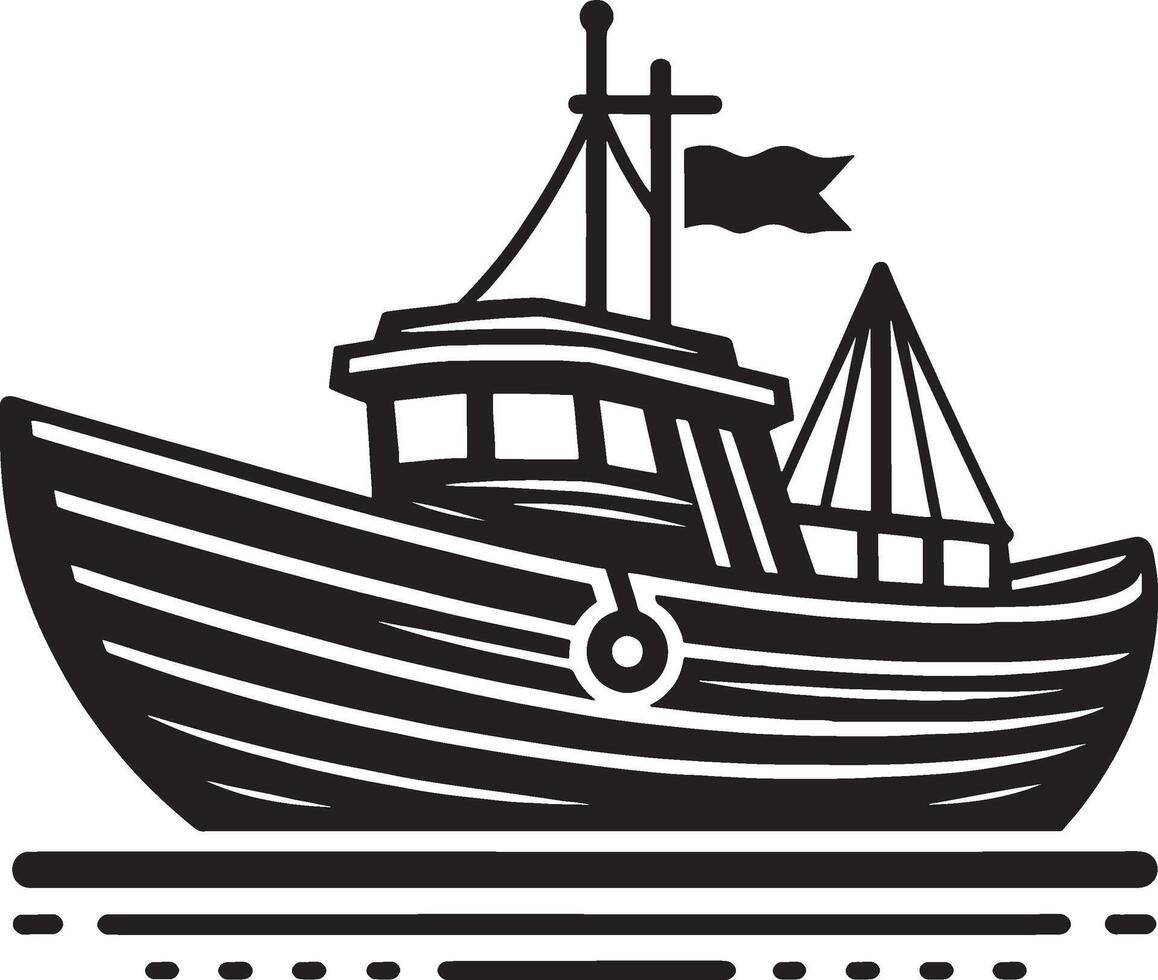 Boat Silhouette on Calm Sea with White Background vector