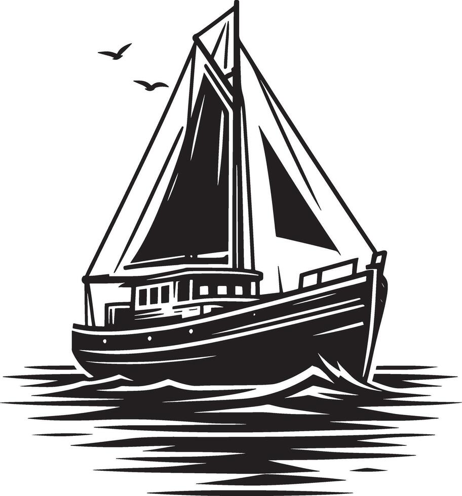 Boat Silhouette with Smooth Hull on White Background vector