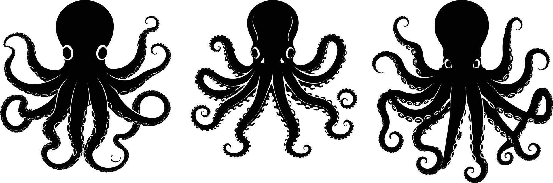 Set of Octopus Silhouette on White Background vector