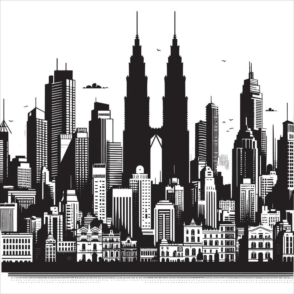 Sleek Building Silhouette with Tall Structure on White Background vector