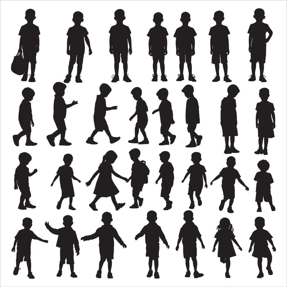 Group of Children Silhouette in Circle on White Background vector