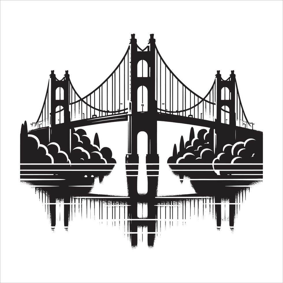 Vintage Bridge Silhouette with Distinct Pillars on White Background vector