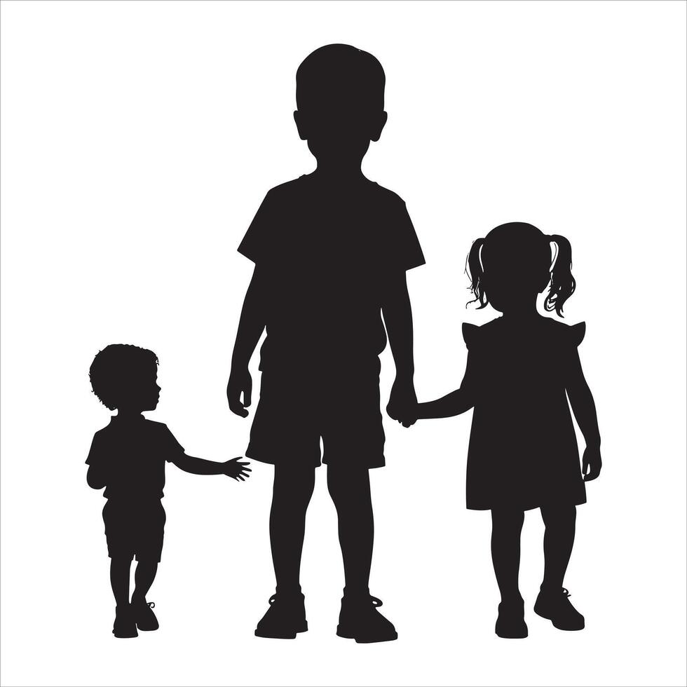 Detailed Child Silhouette with Hands Up on White Background vector