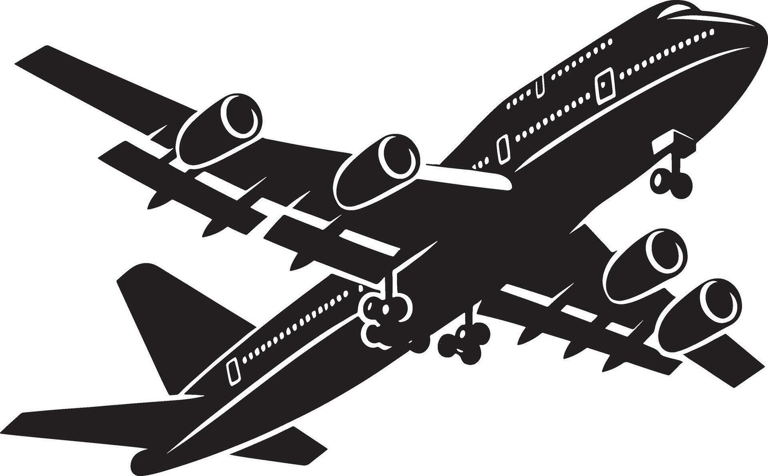 Airplane Silhouette in Mid-Air on White Background vector