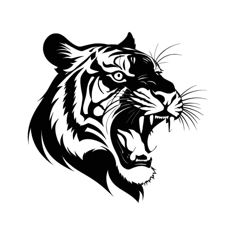 Detailed Side face Tiger Head Silhouette on White Background vector