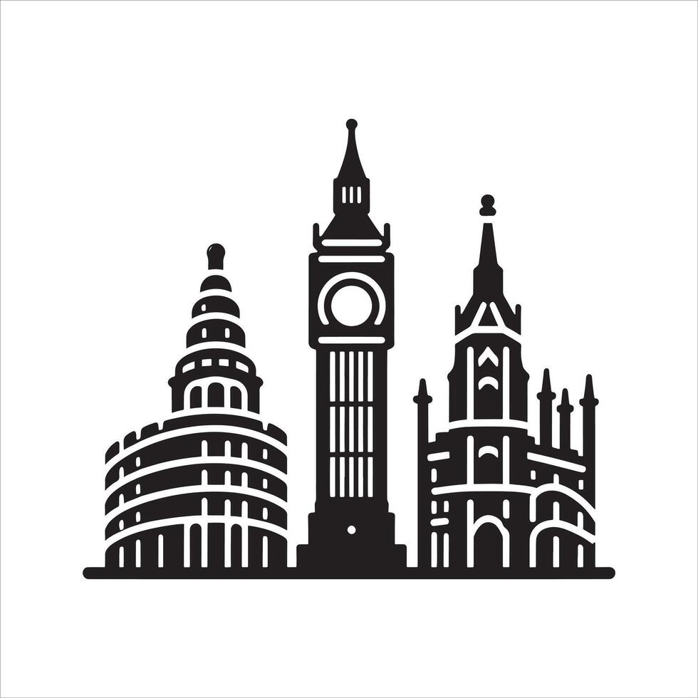 Famous Landmark Silhouette in Bold Outline on White Background vector