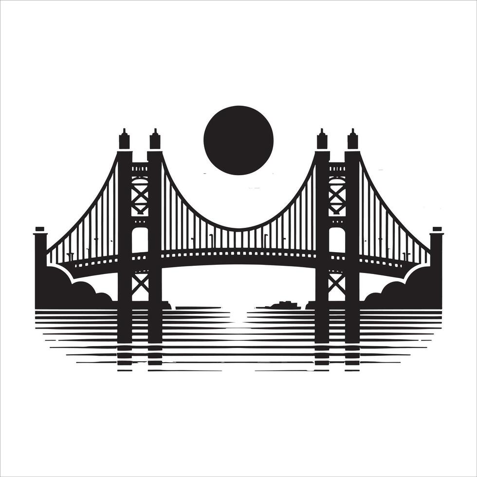 Minimalist Bridge Silhouette Spanning Across on White Background vector