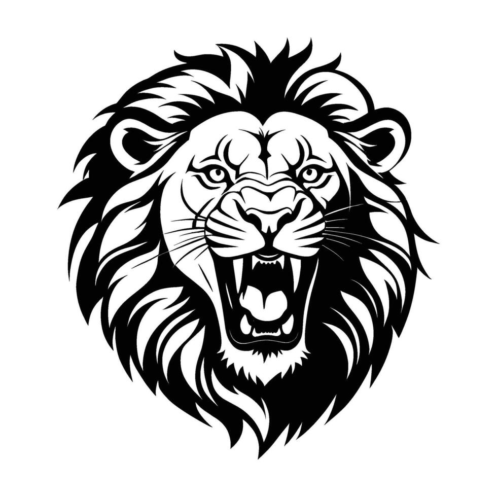 Strong Lion Head Silhouette with Fierce Expression on White Background vector