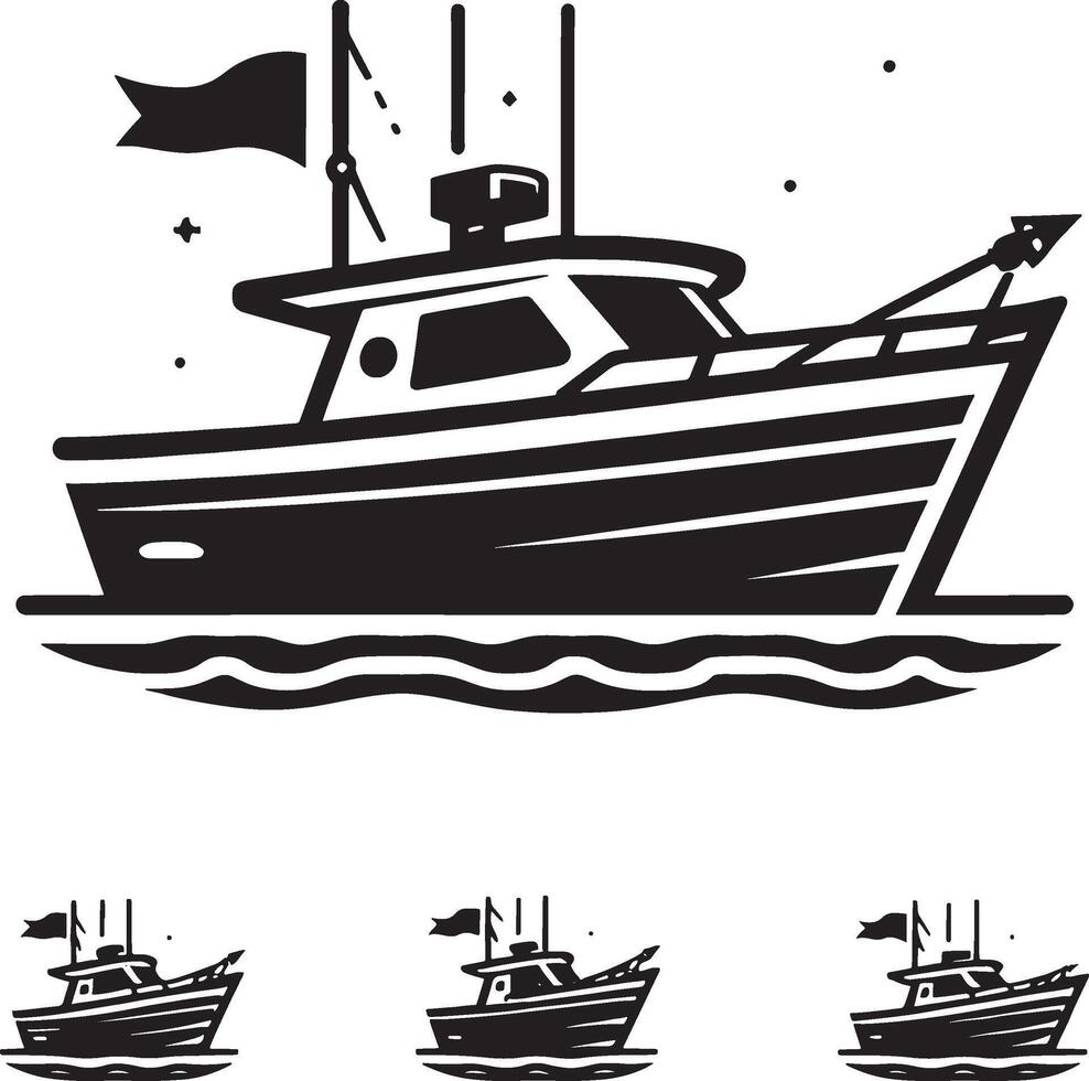 Boat Silhouette with Waves on White Background vector