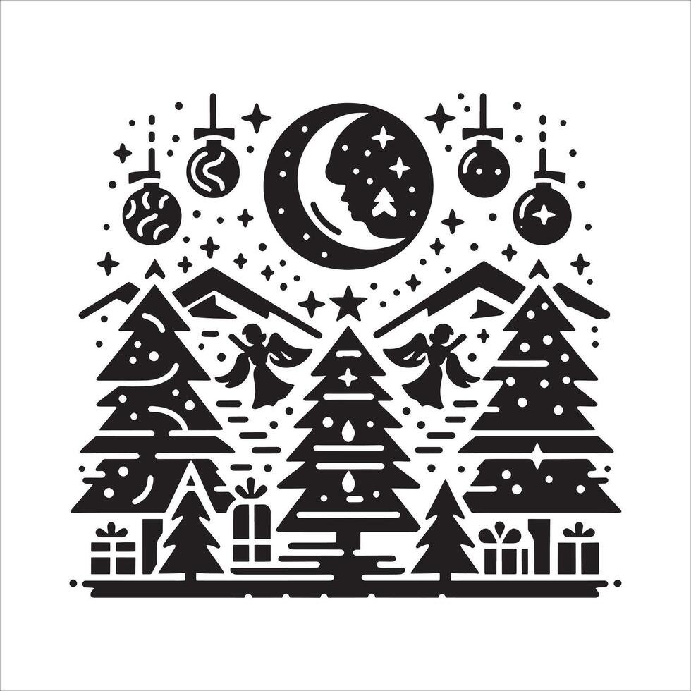 Christmas Wreath Silhouette on White Background vector