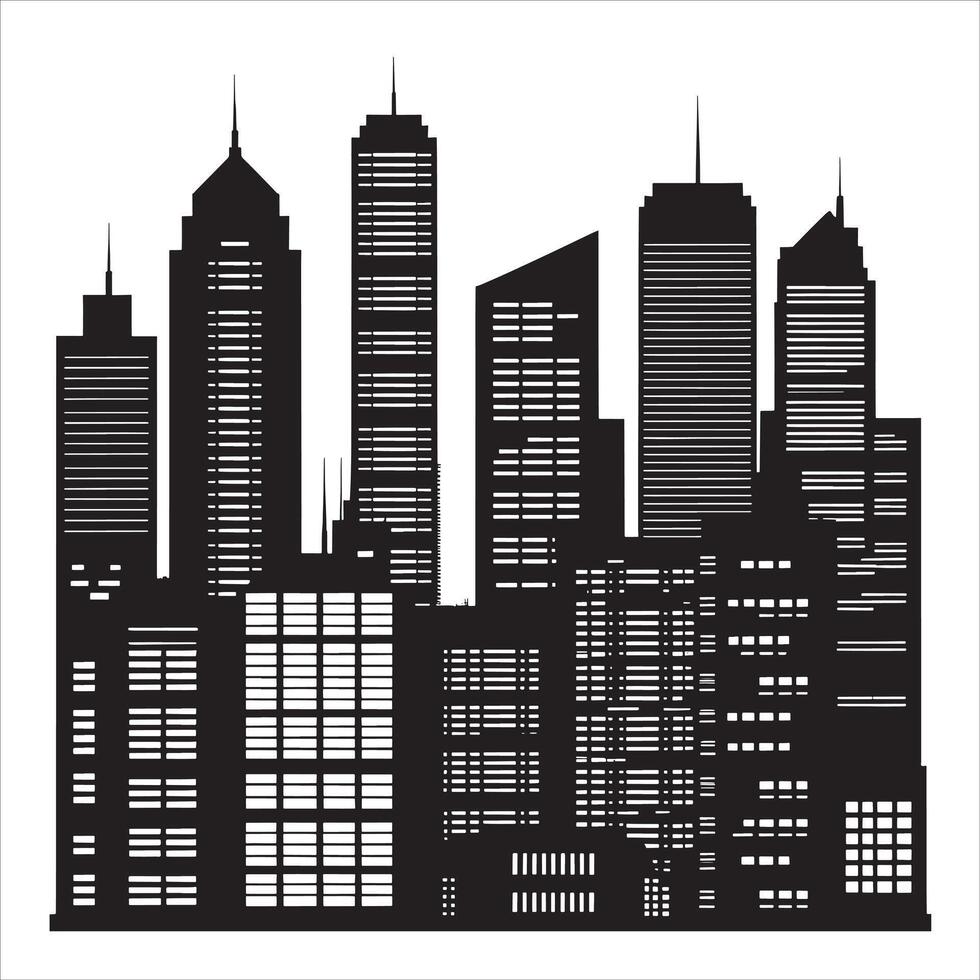 Bold Building Silhouette with Detailed Windows on White Background vector
