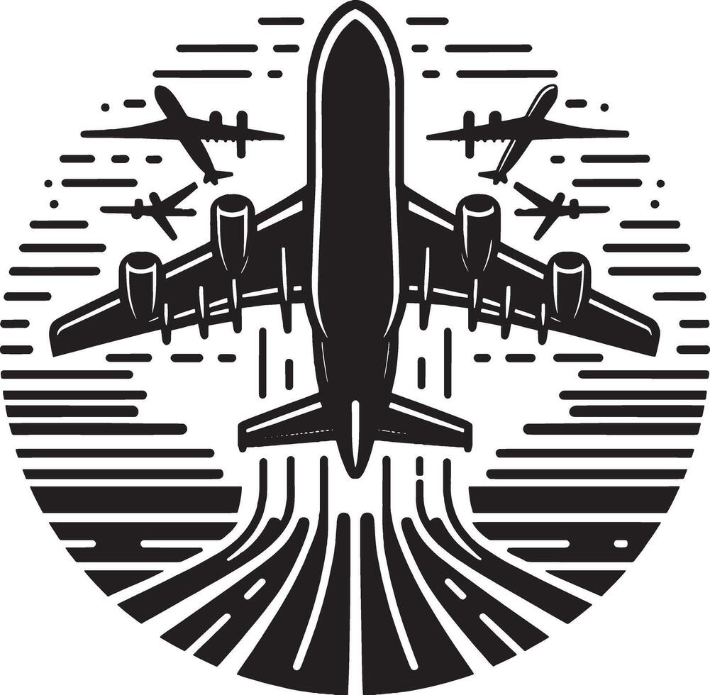 Airplane Silhouette in Horizon Position on White Background vector