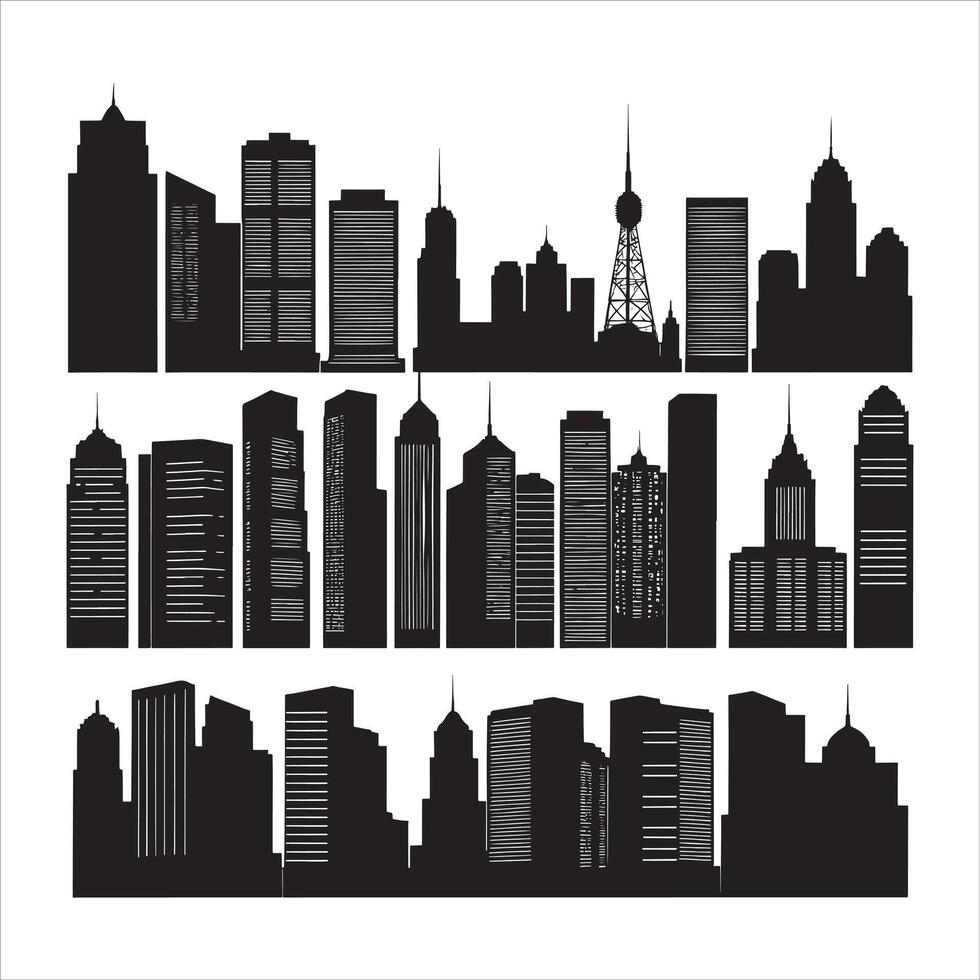 Skyscraper Silhouette with Bold Outline on White Background vector