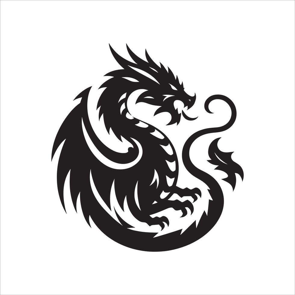 Dragon Silhouette on White Background vector