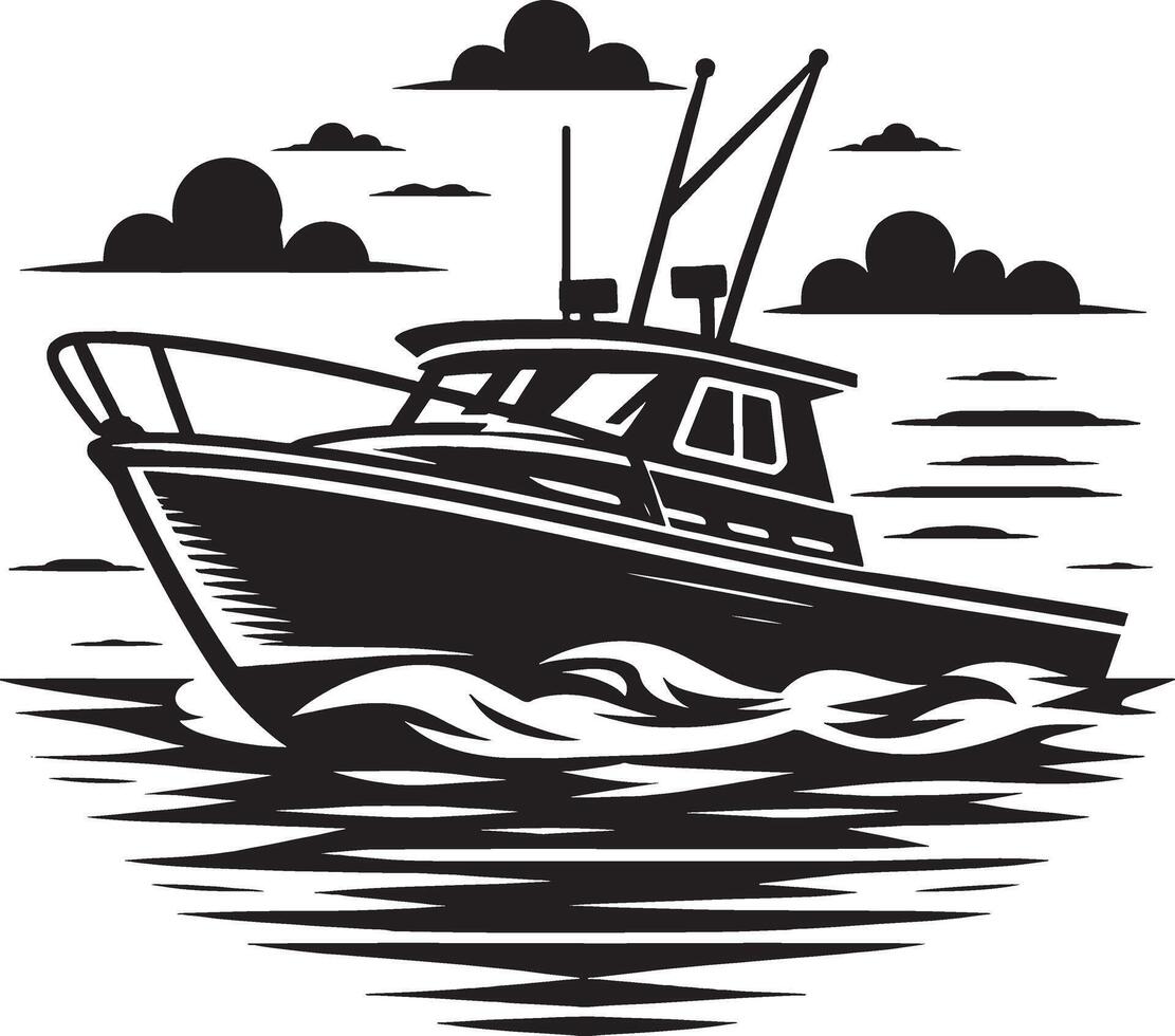 Boat Silhouette on Calm Water with White Background vector