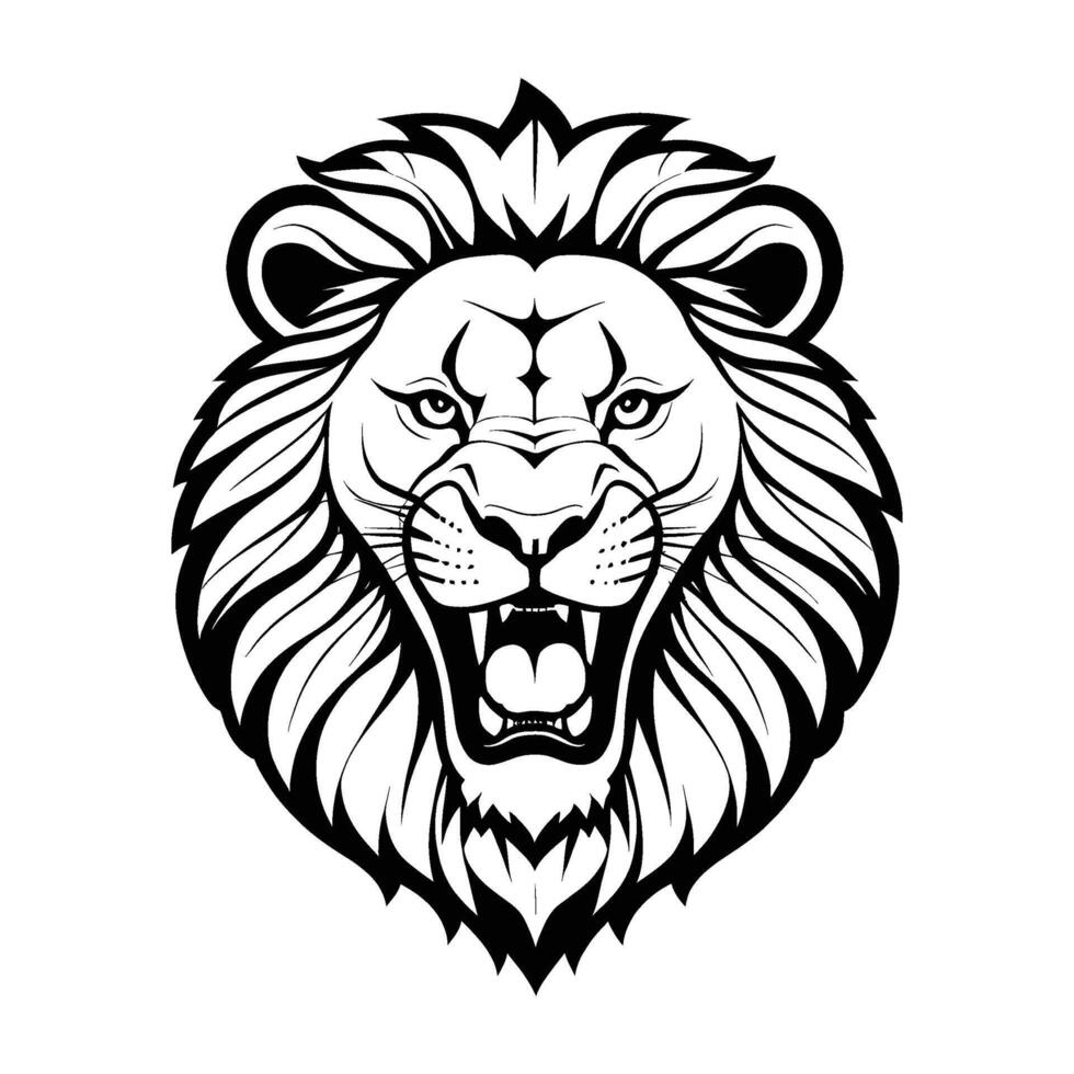 Lion Head Silhouette with Mane Detail on White Background vector