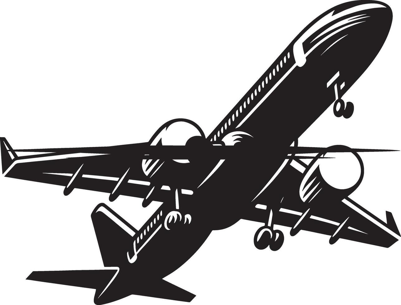 Airplane Silhouette Flying High on White Background vector