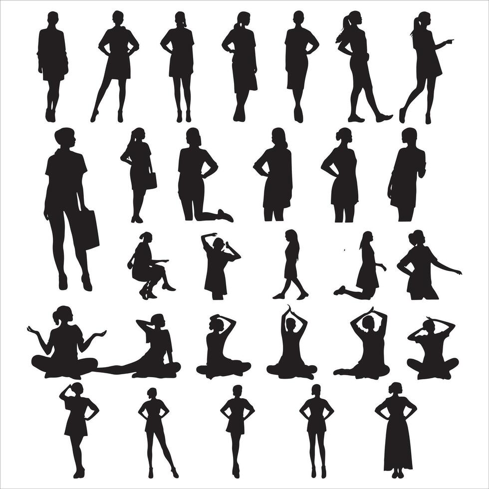 Diverse Women Silhouette with Unique Stances on White Background vector
