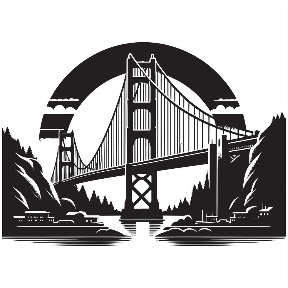 Classic Bridge Silhouette in Profile on White Background vector