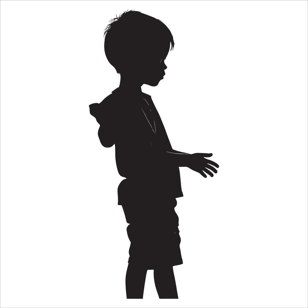 Standing Child Silhouette with Gentle Expression on White Background vector