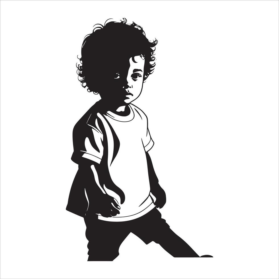Minimalist Child Silhouette Holding a Toy on White Background vector