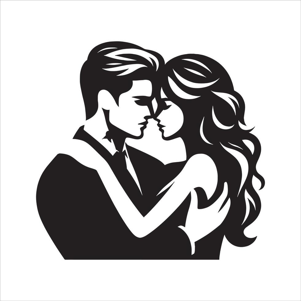 Romantic Couple Silhouette with Arm Around Shoulder on White Background vector