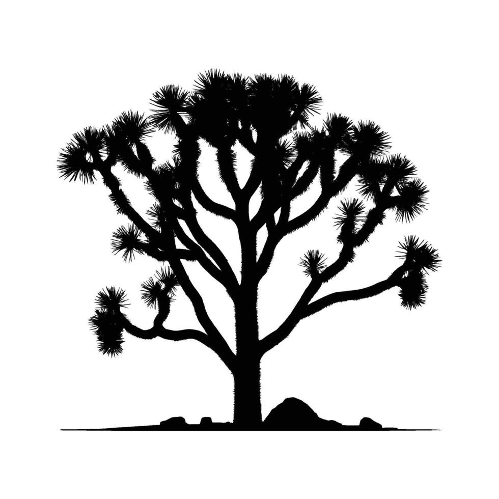 Joshua Tree Silhouette in Side View on White Background vector