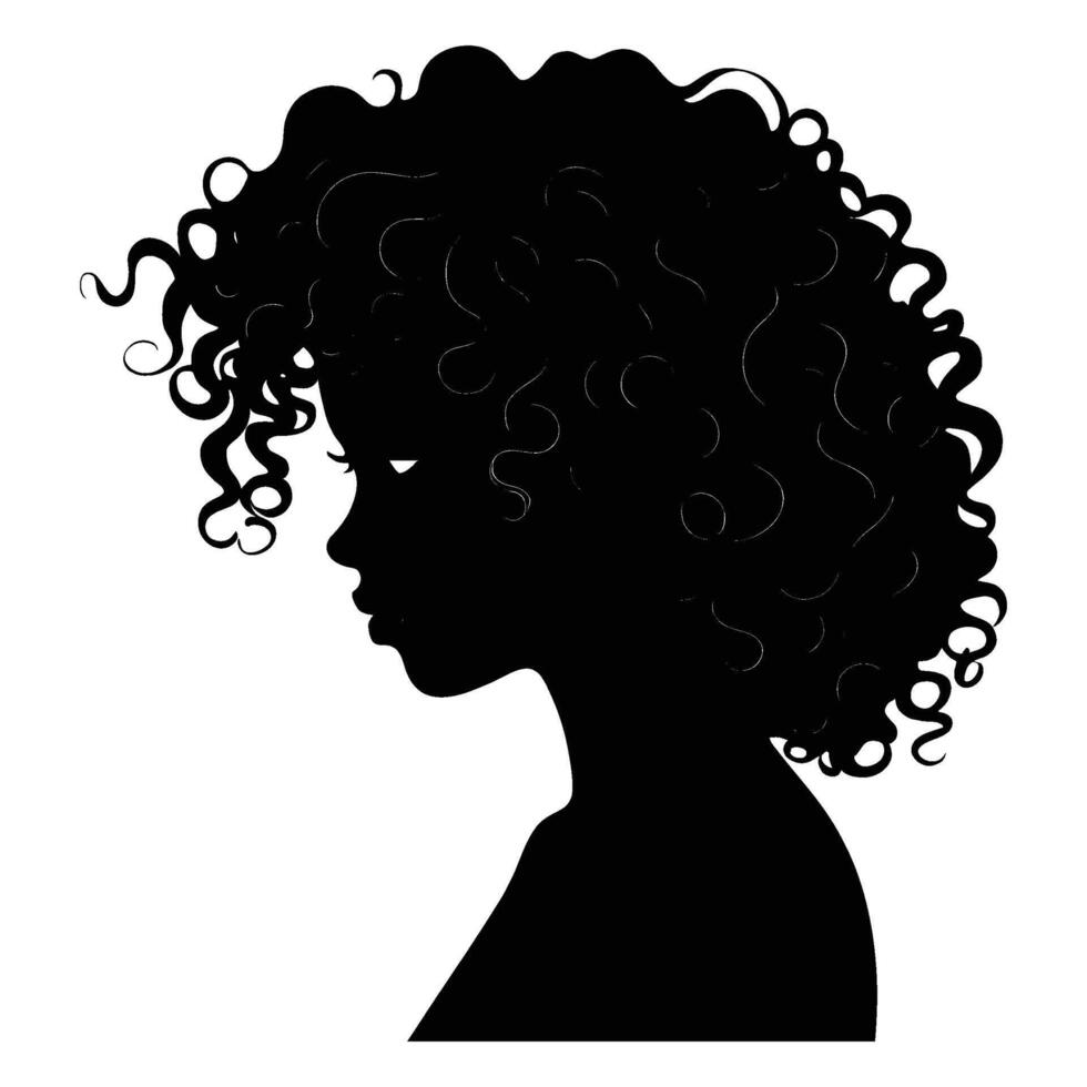 Classic Curly Hair Girl Silhouette in Profile on White Background vector