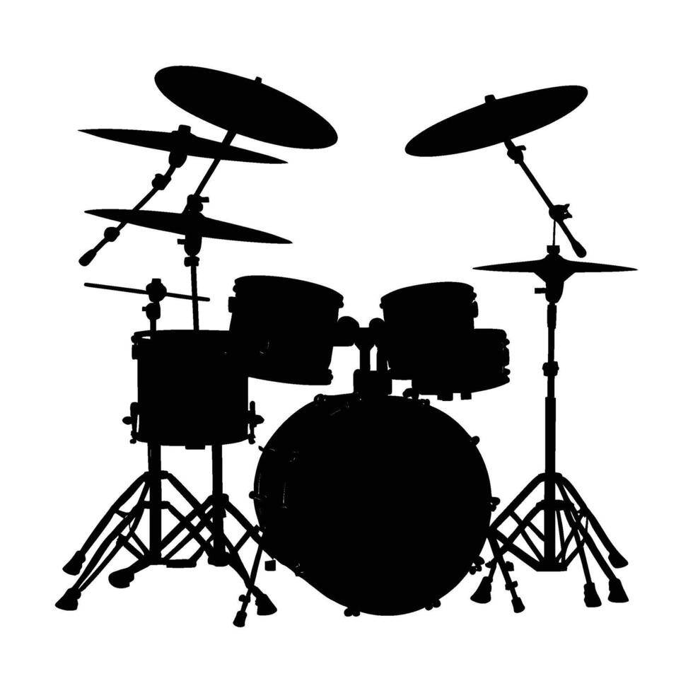 Bold Drum Kit Silhouette with Snare on White Background vector