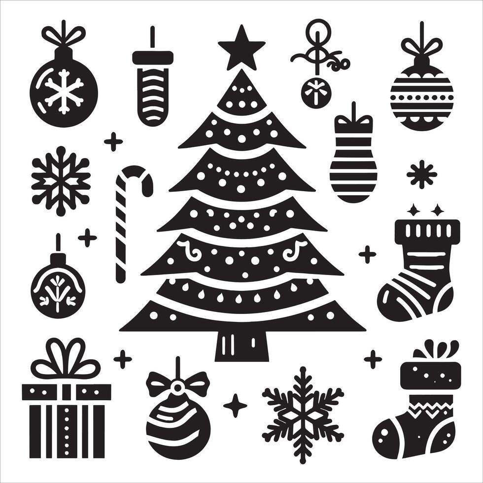 Christmas Tree Silhouette with Star on White Background vector
