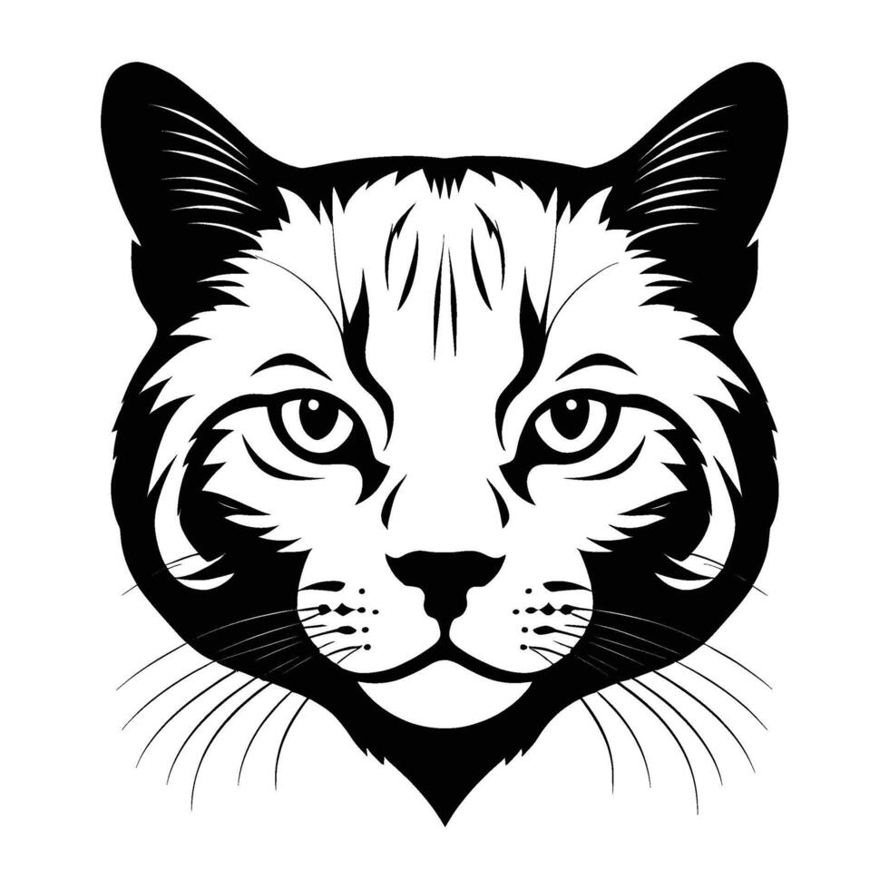 Scottish Cat Head Silhouette with Gentle Expression on White Background vector