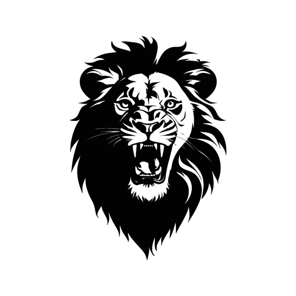 Bold Lion Head Silhouette with Mane on White Background vector