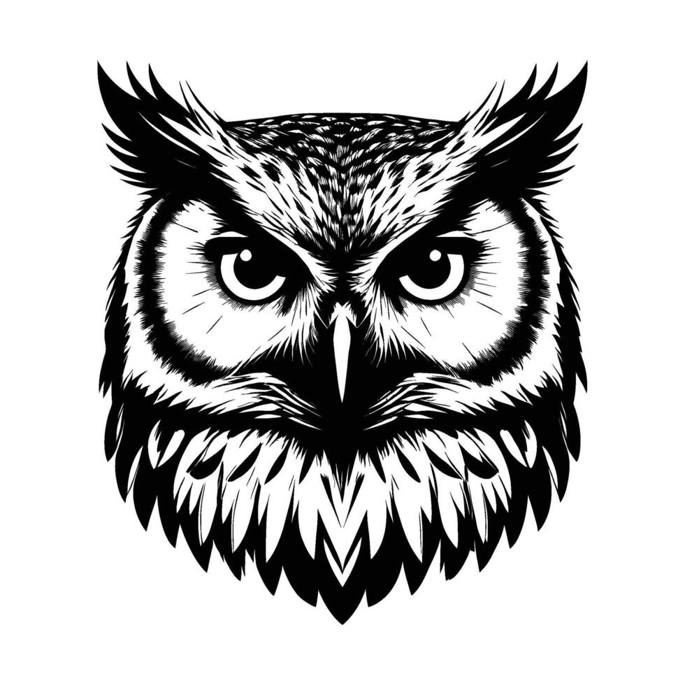 Minimalist Owl Head Silhouette with Sharp Features on White Background vector