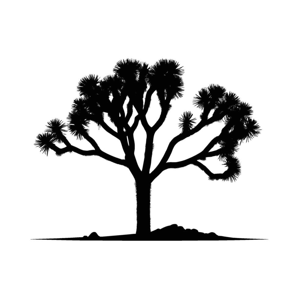 Joshua Tree Silhouette with Upright Form on White Background vector
